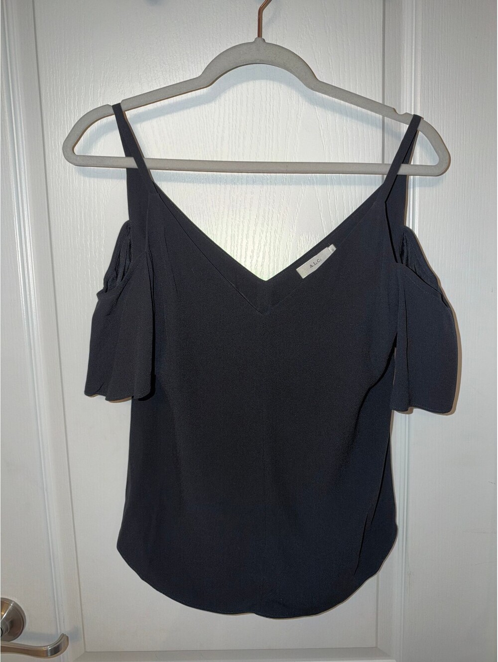 A.L.C. Black Cold Shoulder V-Neck Blouse Top